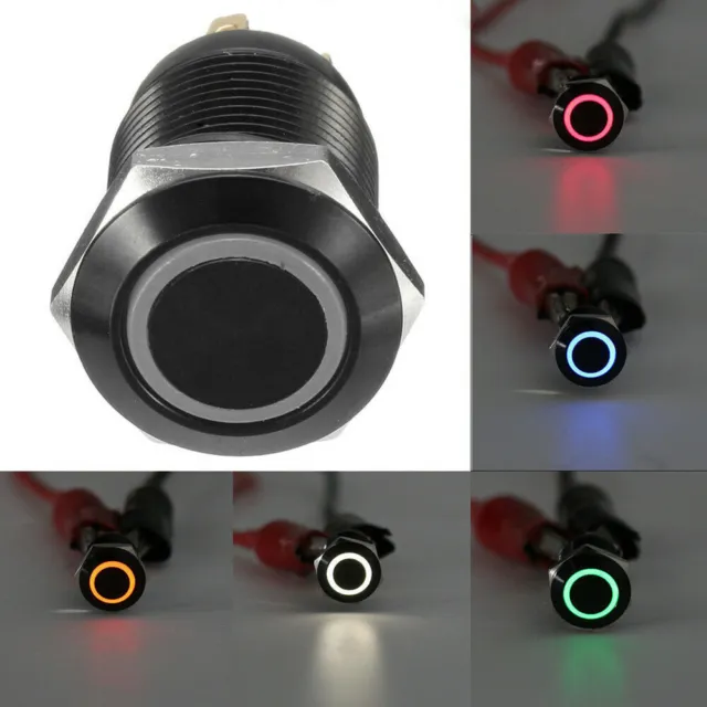 Black Car 12V 4 Pin 12mm Led Light Metal Push Button Momentary Switch Waterproof