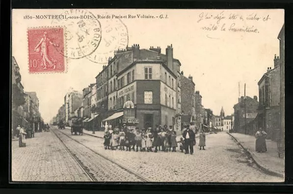 CPA Montreuil-sous-Bois, Rue de Paris et Rue Voltaire