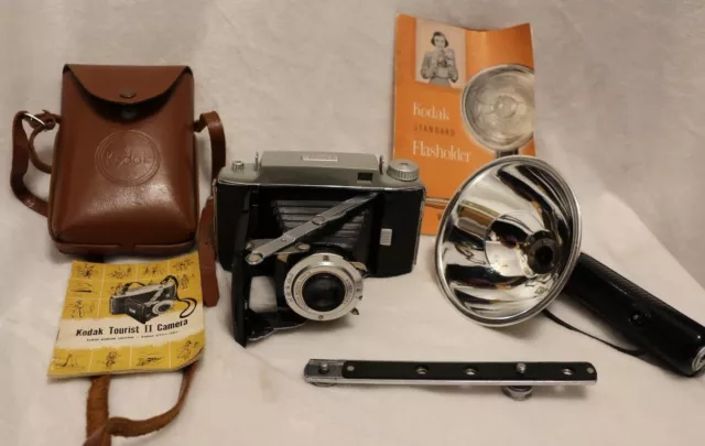 Vintage Kodak Tourist II Camera With  Flash Kodak Snapsack Camera Bag Manuals