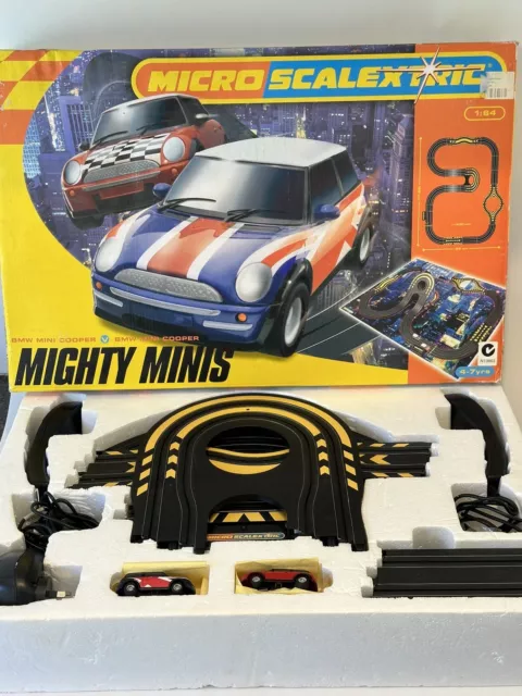 Micro Scalextric Mighty Minis Boxed Set Mini Cooper Slot Car Racing