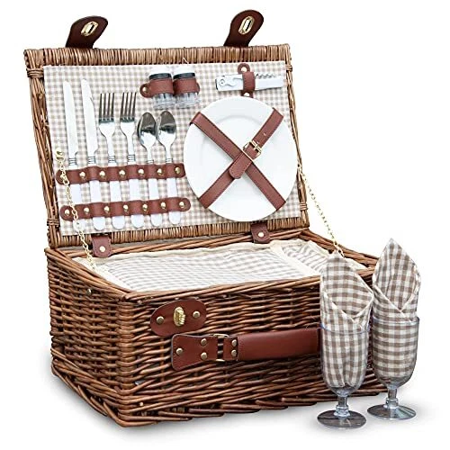 Picnic Basket for 2 Wicker Picnic Set with Insulated Liner for