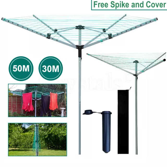 3/4 Arm Rotary Airer Outdoor Washing Line Clothes Dryer Free Ground Spike+Cover