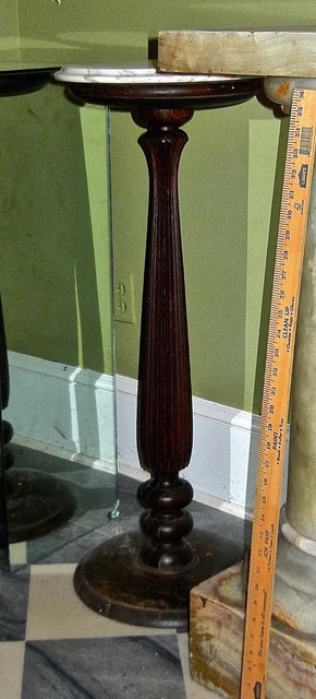 Dark Wood   Victorian  Turned Pedestal Stand  Marble Top
