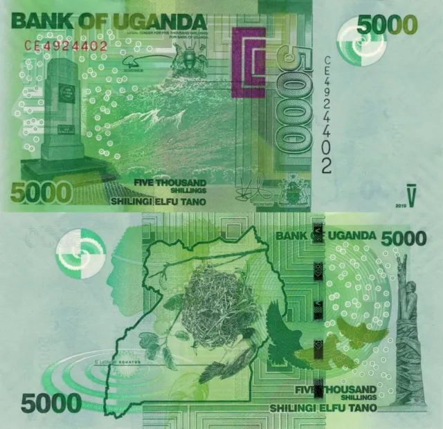 Uganda 5000 Shillings (2019) - Monument/Birds/Map of Uganda/p-51f UNC