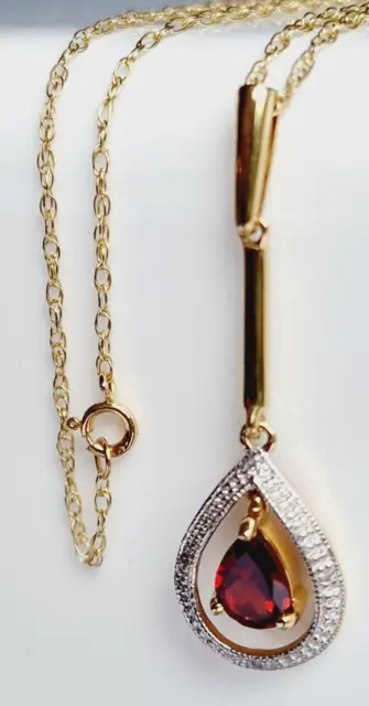 Diamond & Garnet Articulated Drop Pendant in 9ct Yellow Gold