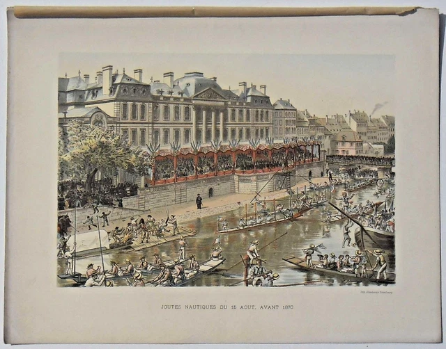 Gravure Strasbourg, Joutes Nautique du 15 Août avant 1870 - E.Schweitzer