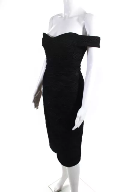 Nicholas Womens Mesh Texture Abstract Off-the-Shoulder Sheath Dress Black Size 4 2