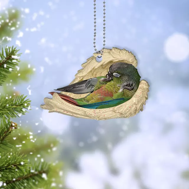 Green cheek conure sleeping Angel Wings Christmas hanging car Ornament Gift