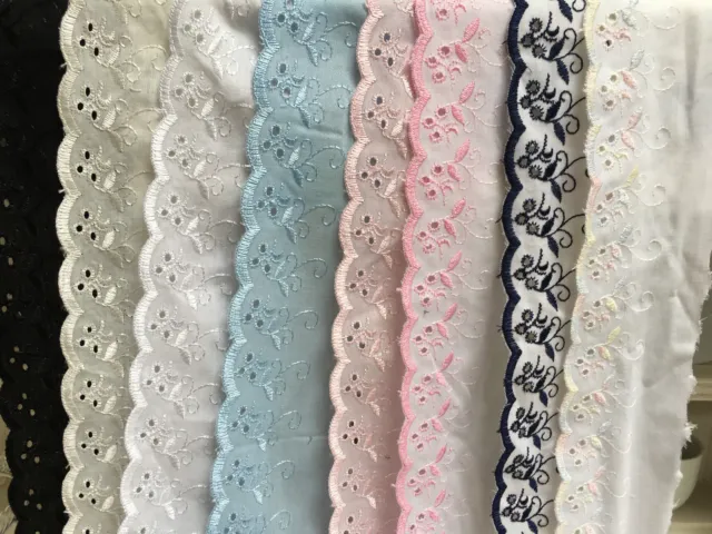 Premium Quality Broderie Anglaise Flat Lace Trim Colour & Width PRE-CUT LENGTHS