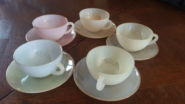 Service à Moka Arcopal Arlequin – 4 Tasses + Soucoupes, Verre Irisé
