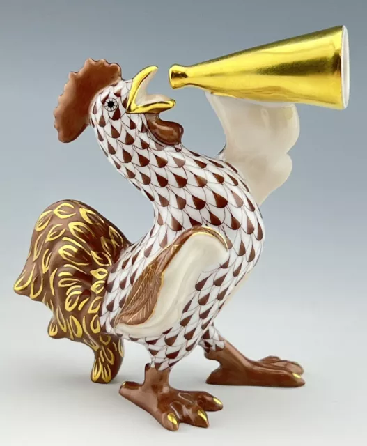 🦋 NEW HEREND Crowing ROOSTER Chocolate Fishnet Bird Figurine
