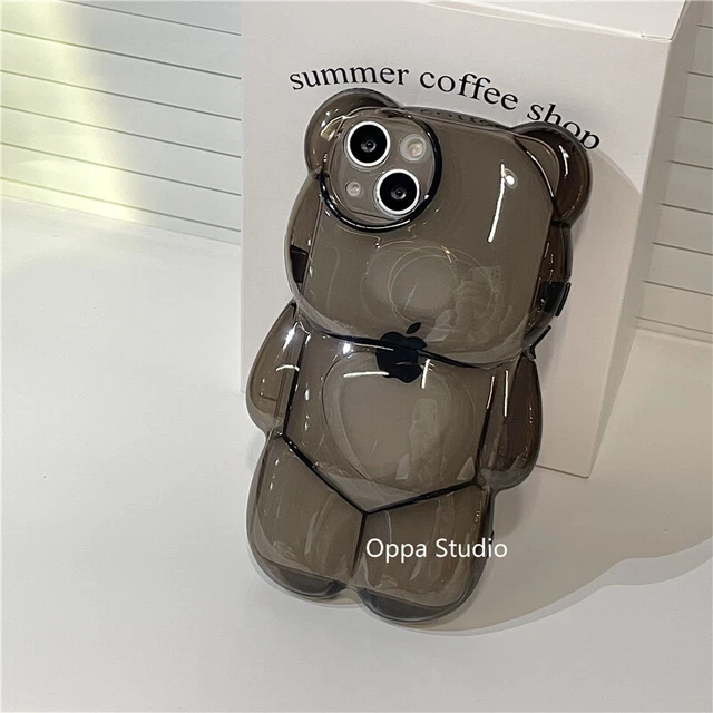For iPhone 14 13 12 11 Pro Max XS XR 3D Cute Cool Bear Shockproof Clear Case