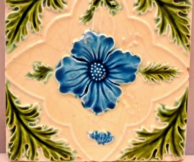 Antique Tile Majolica Flower Purple Art Nouveau England Floral Architecture"141 2