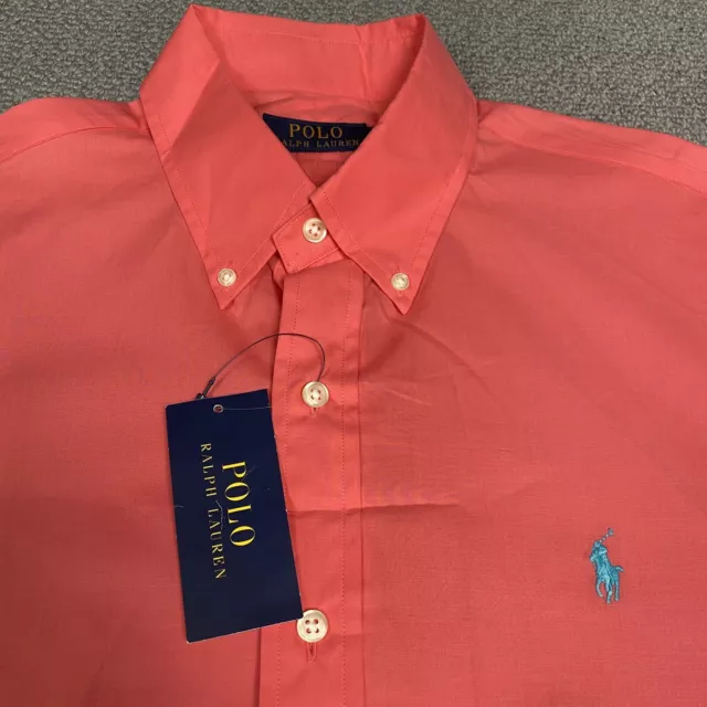 POLO RALPH LAUREN Shirt Mens Medium Mango Pink Coral Button Up Long Sleeve BNWT 2