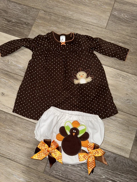 Carters Thanksgiving Outfit Dress  Girls Size 6 Months Turkey Fall