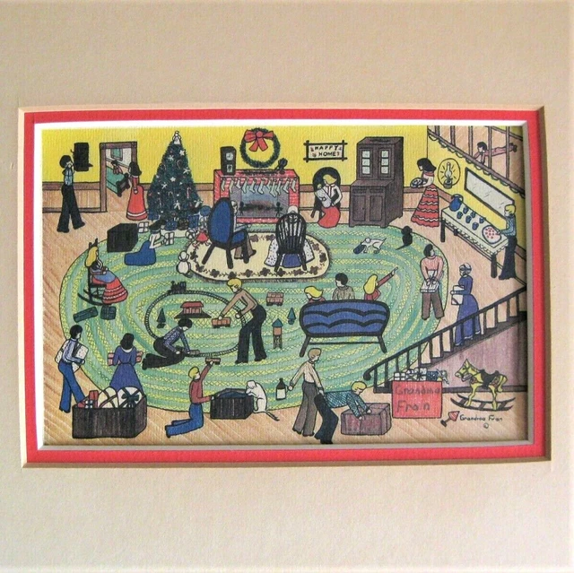 Merry Christmas Print Grandma Fran Primitive Matted Holiday Scene 8.5 x 10.5