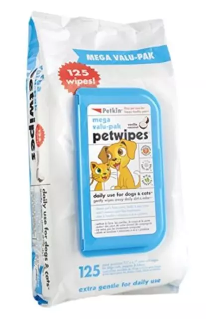 PETKIN PET WIPES x 125  Mega Value Pack Dog & Cats Cleaning Soft Wipes Pet Care