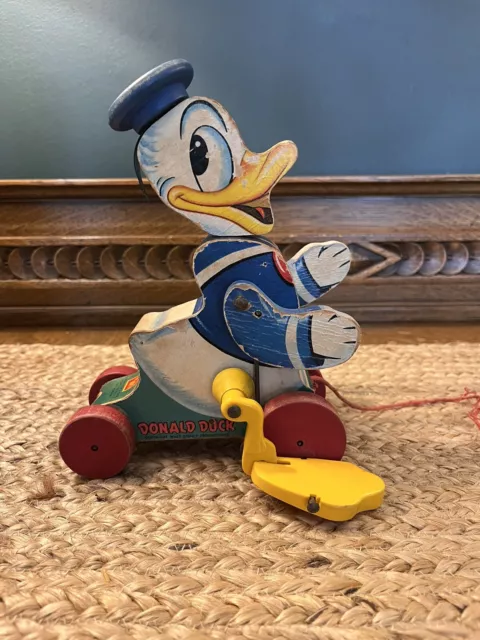 Donald Duck Vintage Lot - Wooden Pull Toy and 2 First Edition Books