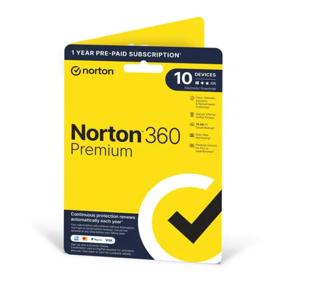 Norton 360 Premium Antivirus 2024 VPN 10 Devices 1 Year 5 Minute EMAIL Delivery