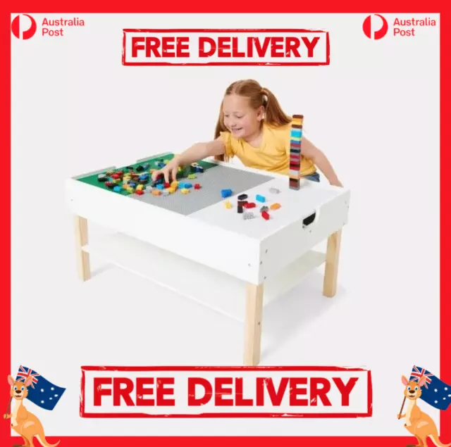 NEW Kids Wooden Lego Construction Table With Storage 3 Plates Play Craft Work AU