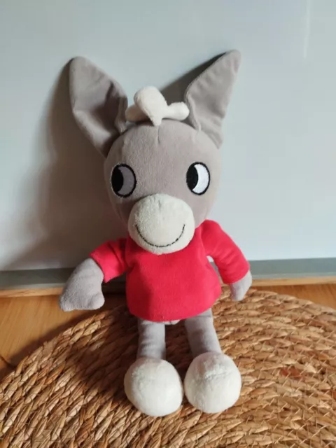 Doudou peluche âne Trotro gris blanc rouge Ajena Nounours