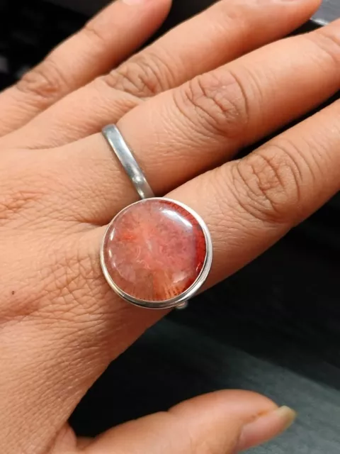 Anillo de plata de ley 925 con piedras preciosas de cuerno rojo y coral,... 3