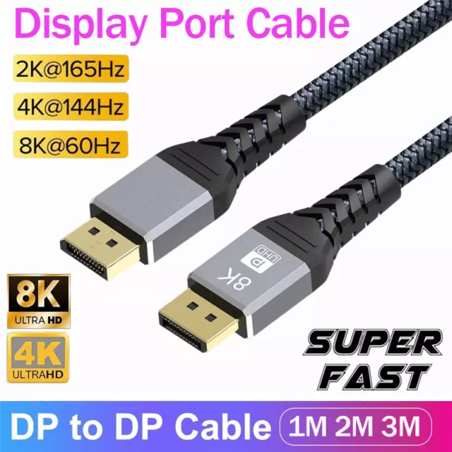8K Displayport DP 1.4 Cable HDR 4K/144Hz DP Male to Male 1M 2M 3M Multi-Pack Lot
