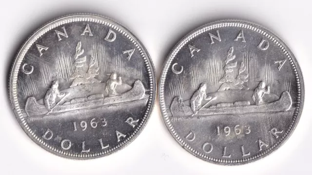 Canada 1963 Lot Of Two Queen Elizabeth II One Dollar Silver UNC Blast White #1
