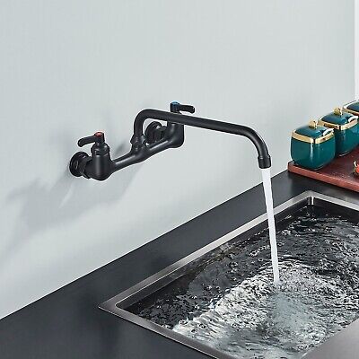 Kitchen Faucet Swivel Spout Wall-Mount Utility Sink Faucets 2 Handle Matte Black