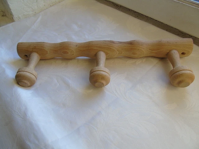 French 3 knobs wood hook wall hanging coat hat  unused or old stock