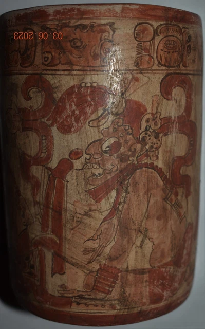 MAYAN VASE, CODEX, gods, GLYPHS 6" PROV