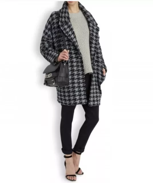 Marc By Marc Jacobs Terrence Houndstooth Wool Blend Coat Gray Oversized M/L