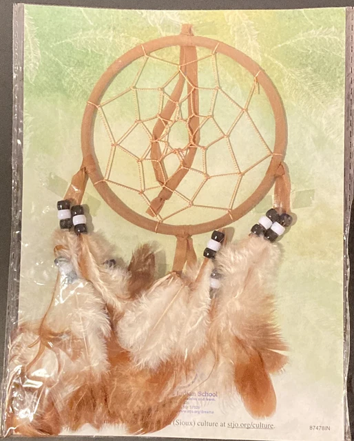 NIP Dreamcatcher Tan Suede Tan & White Feathers St Joseph’s Indian School  (B)