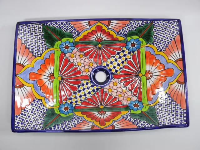 21" RECTANGULAR TALAVERA SINK vessel mexican bathroom handmade ceramic folk art