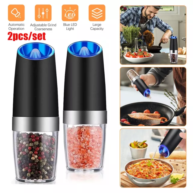 2x Adjustable Coarse Automatic Salt Pepper Grinder Gravity Electric Pepper Mill