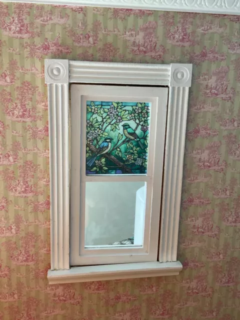 Two Birds on a Branch Dollhouse Miniature Victorian  Stained Glass Window Film 3