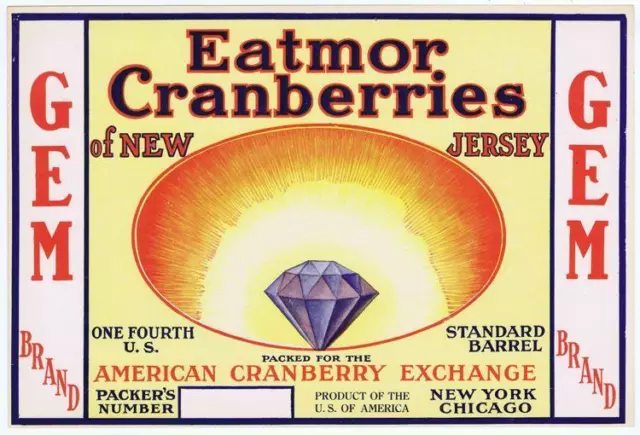 Gem Brand, Eatmor Cranberries, vintage crate label, New Jersey