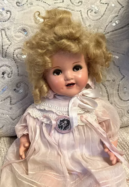 Beautiful 16” Ideal Shirley Temple 1930’s Compo Baby Doll Orig Dress Flirty Eyes