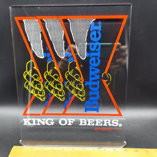 Imported "BUDWEISER 3 GLASSES" plexiglass acrylic beer sign 10 1/2" x 13" x 1/4"