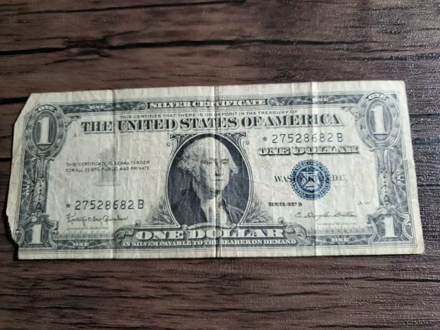 1957 One Dollar Silver Certificate Blue Seal Star Note US $1 Bill