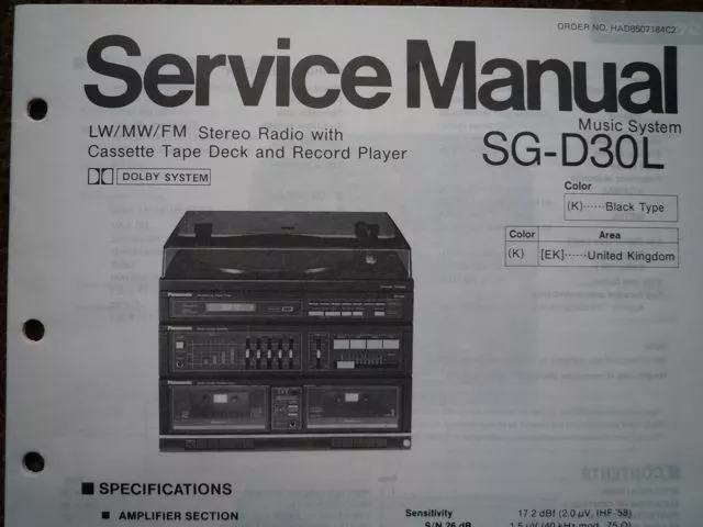 PANASONIC SG-D30L Stereo Music Centre unit Service manual wiring parts diagram