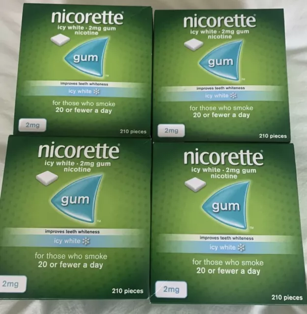 4 x 210 Nicorette ICY WHITE 2mg Sugar Free Nicotine Gum - 840 Gums - Free P&P