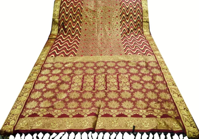 Vintage Schwerer Saree Maroon Reine Seide Handgewebter Kanjivaram Indischer...