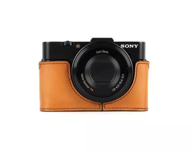 Genuine Leather Camera Half Case Cover Pouch Bag Gift For Sony RX100 II M2 Brown