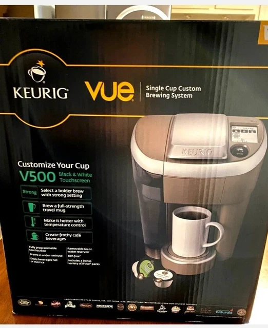 KEURIG VUE V500 SINGLE CUP CUSTOM BREWING SYSTEM. SilVER , TOUCHSCREEN Discontnd