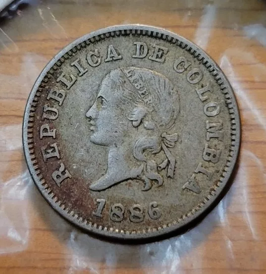 1886 Colombia 5 Centavos World  Coin