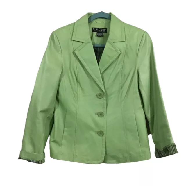 Dialogue Green Leather Lightly Lined 3 Button Business Casual Blazer Jacket XS