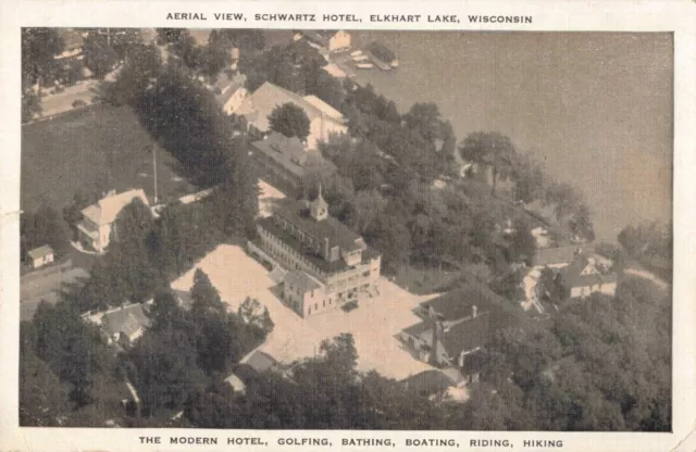 Elkhart Lake Wisconsin, Schwartz Hotel Aerial View Advertising, Vintage Postcard