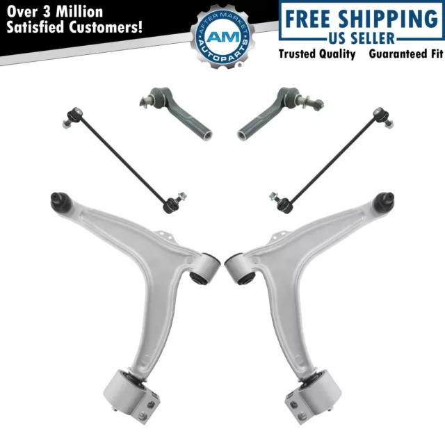 6 Piece Steering & Suspension Kit Control Arms Tie Rods Sway Bar End Links New