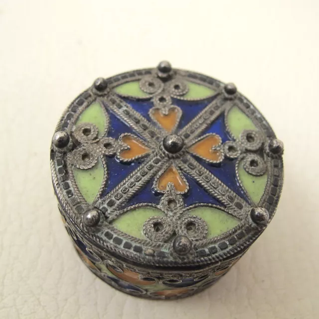 Antique AUSTRO HUNGARIAN AUSTRIAN Silver Enamel Pill Snuff Trinket Box Cloisonné 3